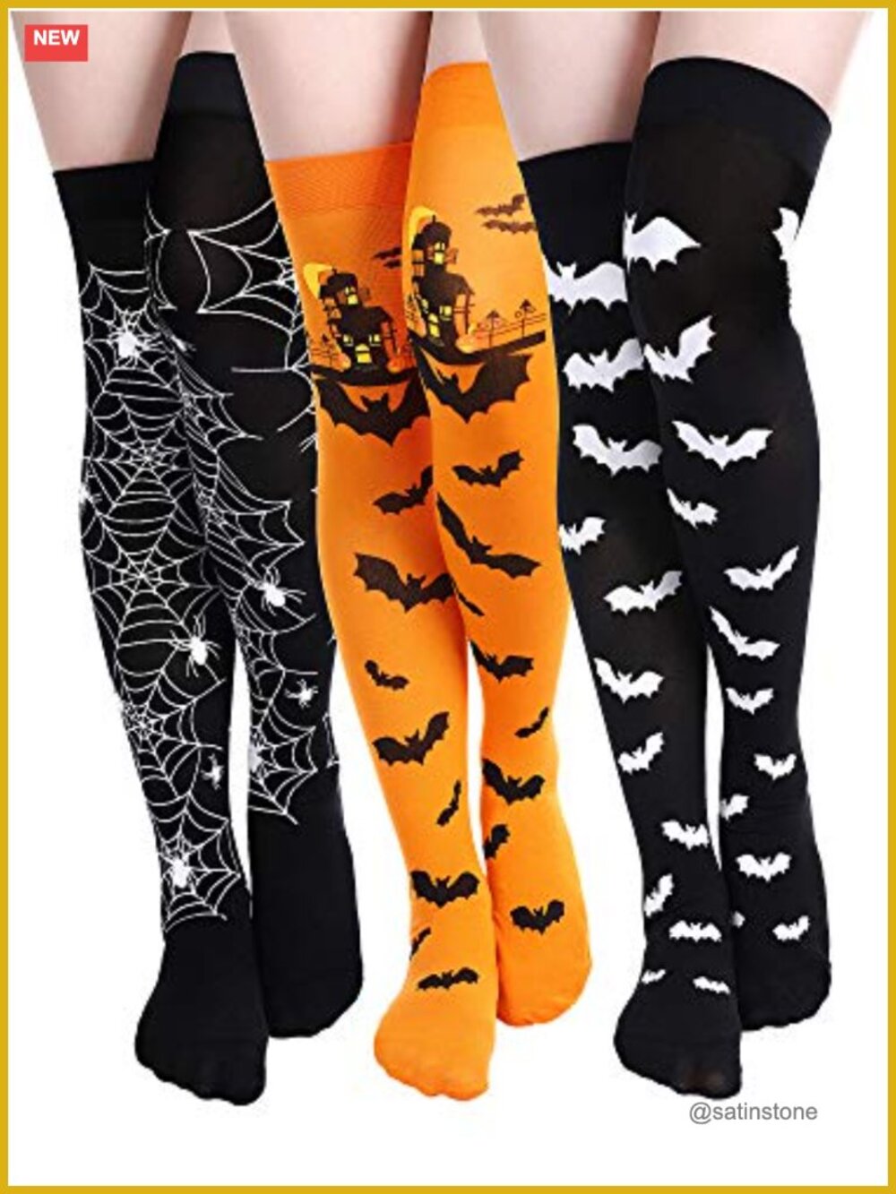 Halloween Thigh High Over Knee Socks Spider Bat Print